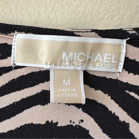 Michael Kors Sheath Dress Roll Tab Sleeves Zebra Print Black Cream Womens Medium - Picture 9 of 14